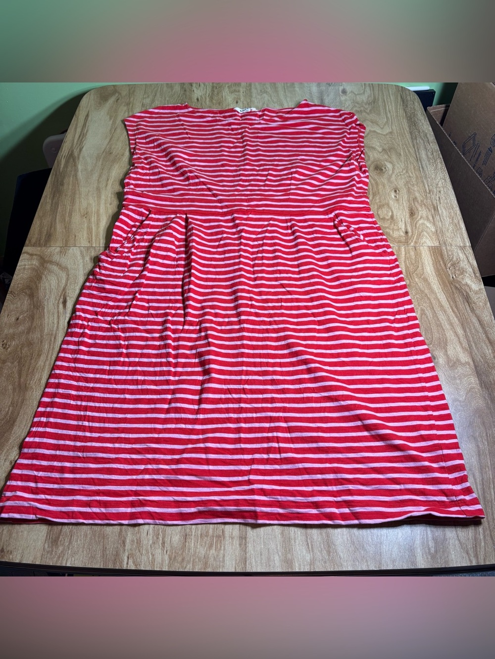 Boden Red Pink Striped 100% Cotton Sleeveless Dress US Size 20-22 Length 40”